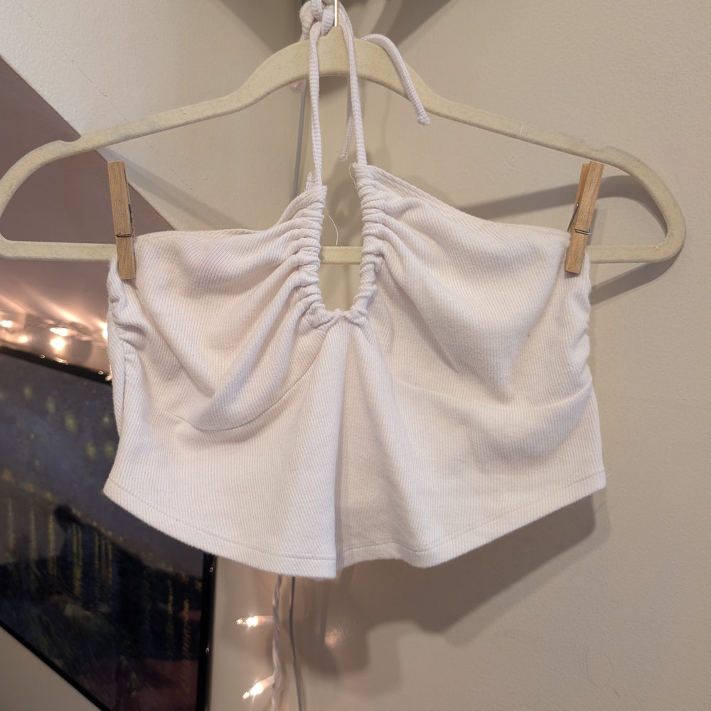 Garage White Halter Crop Top